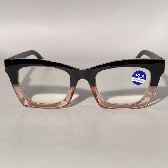 1070 Gretchen Reading Glasses 2.5 Square Pink Black Gradient Frames NWT - Picture 3 of 9